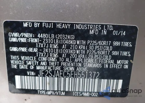 2014 Subaru Forester 2.5I Premium from USA, damaged, VIN JF2SJAEC5EH551372